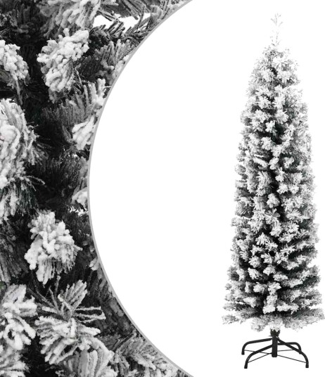 vidaXL Slankt kunstig juletre med flokket snø grønn 120 cm PVC