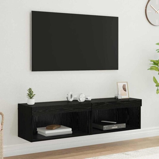 TV skap 2 pcs Svart Eik 60 x 30 x 30 cm Konstruert tre