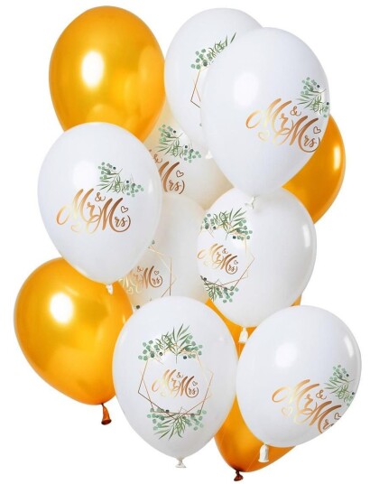 12 stk 33 cm Bryllupsballonger "Mr & Mrs" Ballongbukett