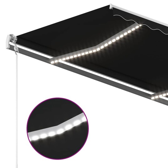 vidaXL Automatisk markise med LED og vindsensor 350x250 cm antrasitt