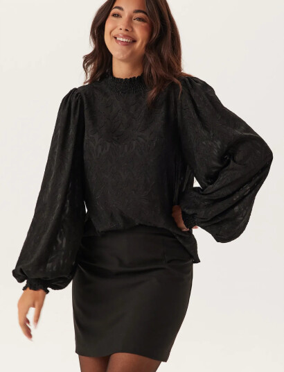 Bubbleroom Jacquard Smock Blouse   Black   44 46