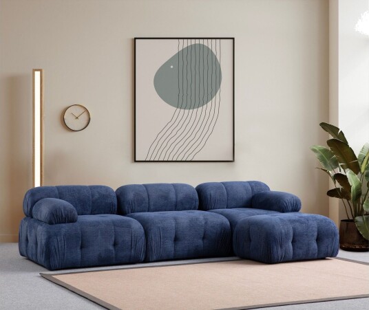 Belgin Sofa med Sjeselong 3 seter Blå