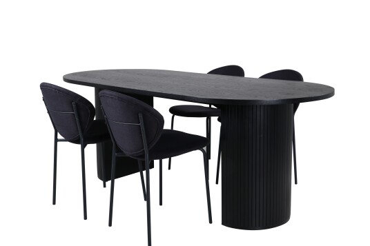 Venture Home Bianca Spisegruppe 200 cm Oval med 4 Vault Stoler Sort