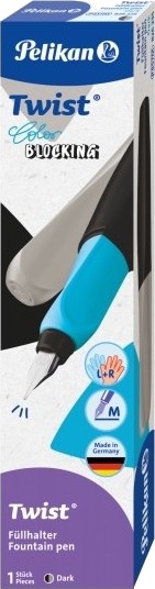 Pelikan Twist Color Blocking, Sort, Grå, Fyllesystem Med Patron, Blå, Medium, Ambidekstriøs, Boks