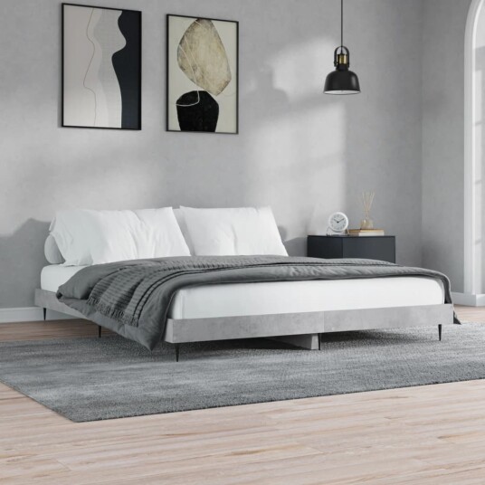 vidaXL Sengeramme betonggrå 200x200 cm konstruert tre