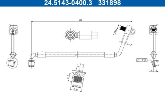 ATE 24.5143 0400.3 Bremseslange ATE 24.5143 0400.3 Bremseslange