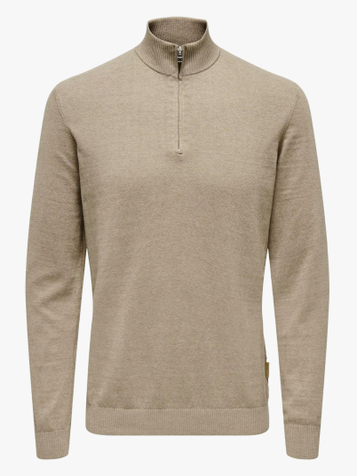 Only & Sons Loui Reg Mel Half Zip Knit Beige M Only & Sons Loui Reg Mel Half Zip Knit Beige M