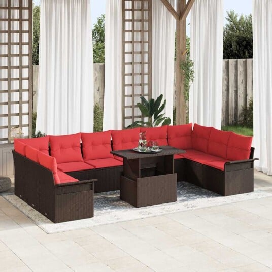 vidaXL Hagesofa Set 11 stk. Brun Poly Rattan