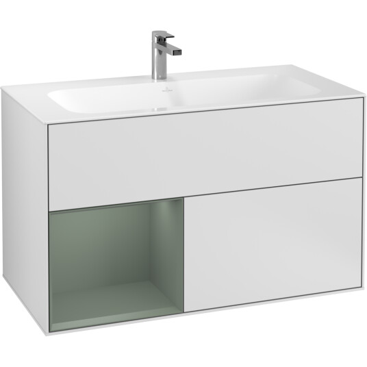 VILLEROY & BOCH FINION SERVANTSKAP 100 HVIT MATT LAKK M/LYS VENSTRESTILT OLIVENGRØNN HYLLE