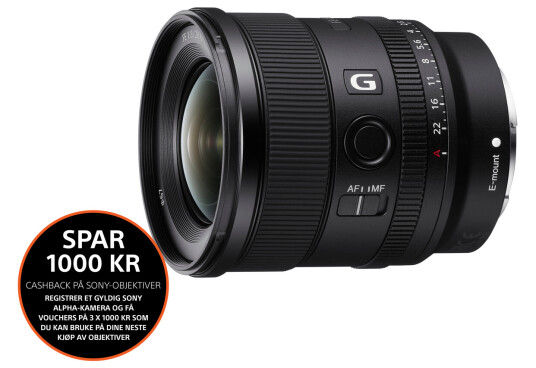 Sony 20mm F1.8 G Vidvinkelobjektiv for Sony E-Fatning