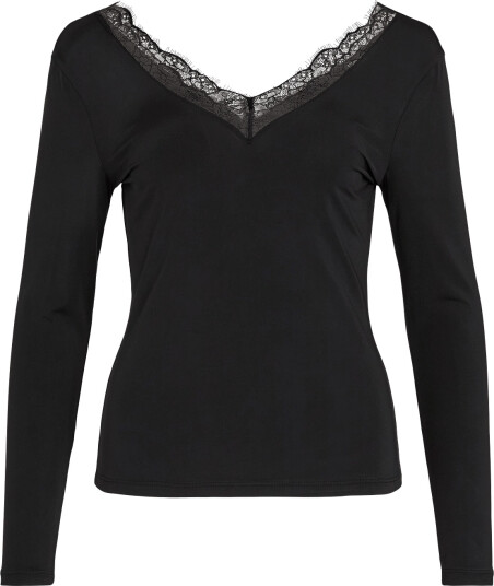 Vila Vileoa L/S Lace V Neck Top/Ka Black M