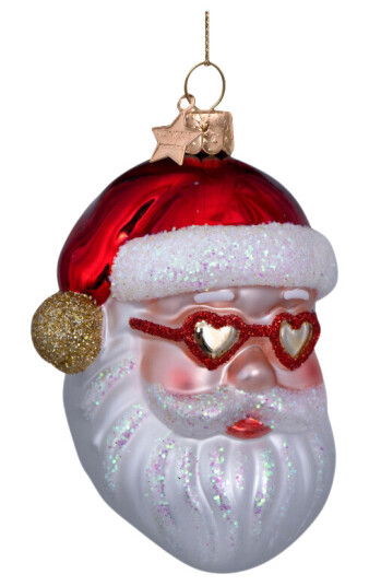 Vondels Glassornament julenisse med hjertebriller rød H10 cm