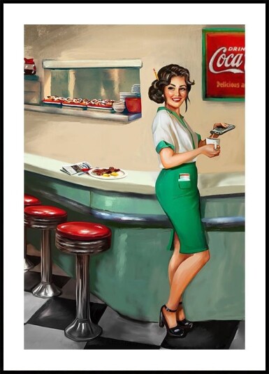 1950's American Diner Watress Plakat Plakat / 40x50cm