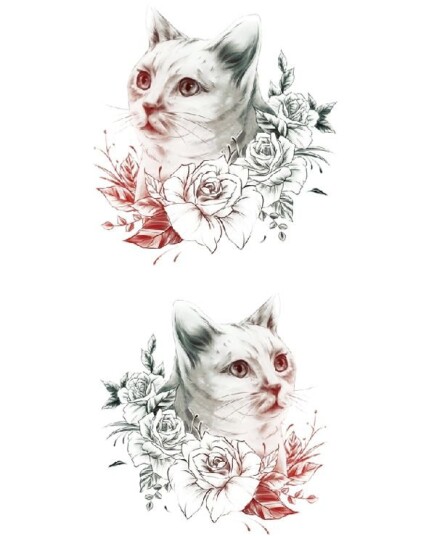 Flowered Cat 2 stk Tatoveringer Fake Tattoo