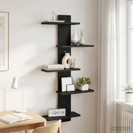 vidaXL Vegghengt Flytende Hylle Svart eik 48,5 x 15 x 101 cm