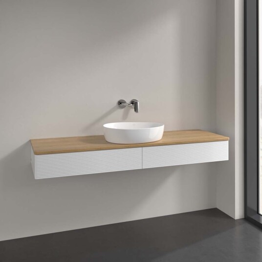 Villeroy & Boch Antao Servantskap med 2 skuffer 160x50x19 cm m/lys Hvit Blank/Eik Villeroy & Boch Antao Servantskap med 2 skuffer 160x50x19 cm m/lys Hvit Blank/Eik