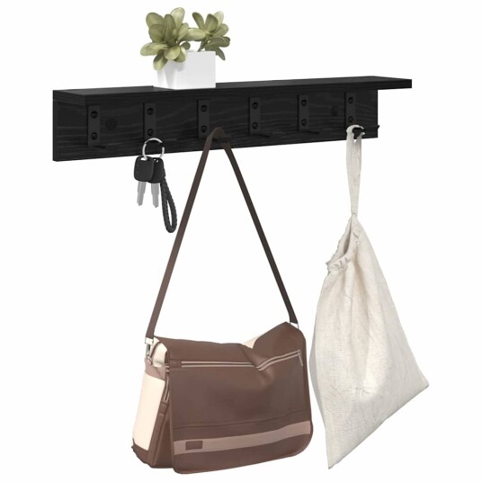  Vegghengt kleshenger med hylle Svart eik 60 x 10.5 x 10.5 cm
