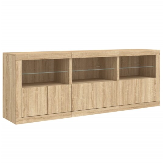 vidaXL Skjenk med LED-lys sonoma eik 181,5x37x67 cm