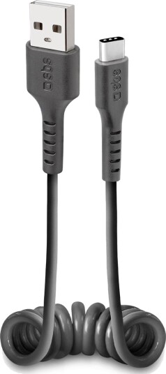 SBS USB 2.0 Data og ladekabel Spiral USB-C: Han USB-A: Han 0,5m Sort TPU kappe