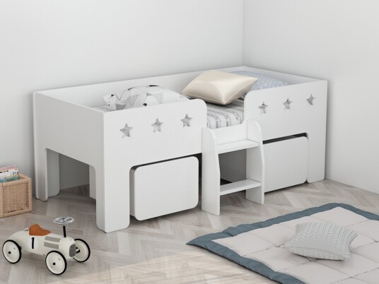 Kids House Factory Halvhøy Barneseng med Skuffer Stjerne 90×200 Hvit Kids House Factory Halvhøy Barneseng med Skuffer Stjerne 90×200 Hvit