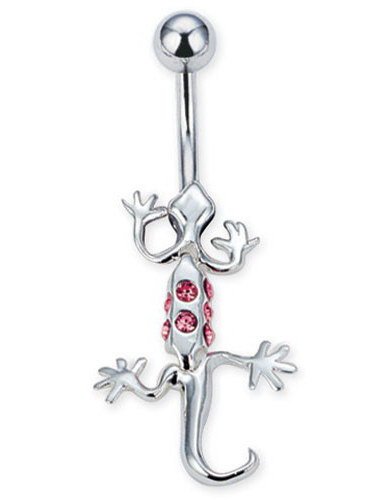 Salamander med Rosa Stener & Bevegelige Ledd Navlepiercing i Ekte Sølv