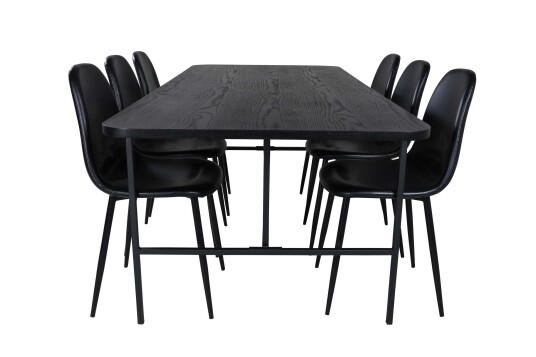 Venture Design Uno & Polar spisegruppe Svart/svart 6 stoler & bord 200 x 90 cm