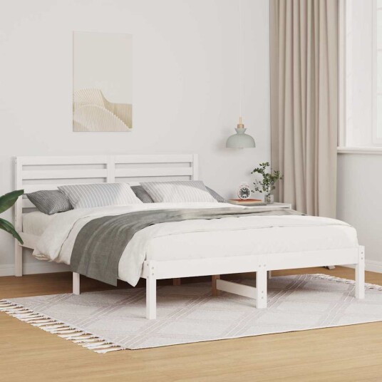  Sengestamme med hodegjerde Hvit 140 x 190 cm Heltre furu