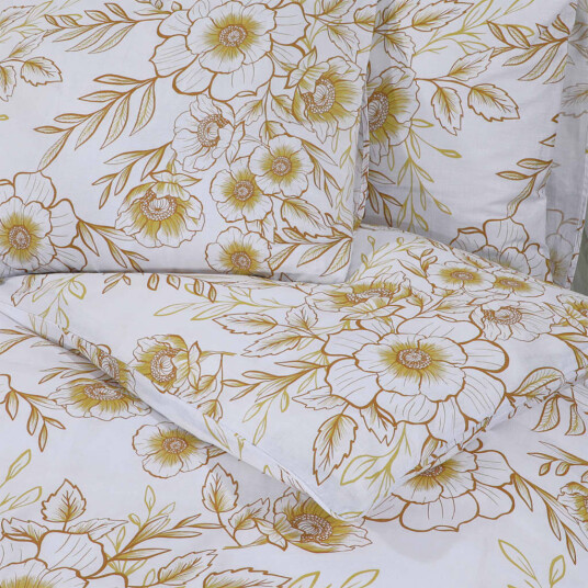  Sengesett hvit og brun 155x220 cm bomull 8720845432010