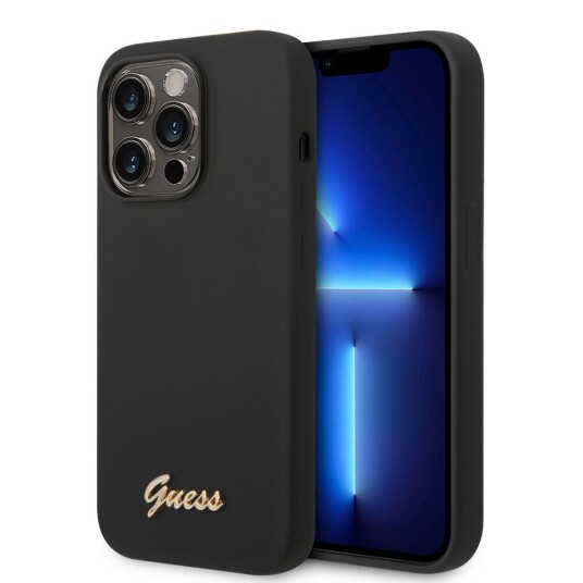 Guess Iphone 14 Pro Deksel Liquid Silicone Metal Logo Svart