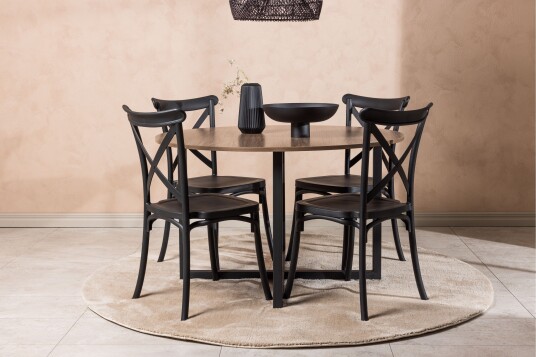 Venture Home Durango Matgruppe 120 cm Rund med 4 Crosett Stoler Valnød
