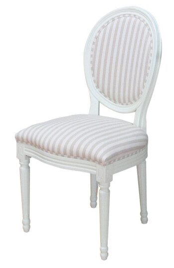 Rokokko/Amaretta spisestol i antikk hvit med beige stripet stoff.
