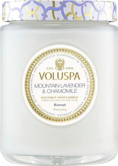 Voluspa Mountain Lavender & Chamomile Large Glass Jar Candle 100H Hvit