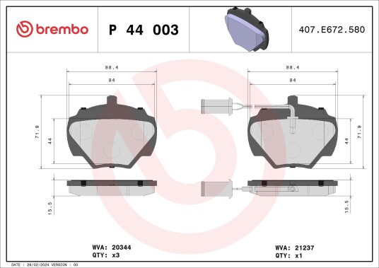 Bremseklosser BREMBO P 44 003