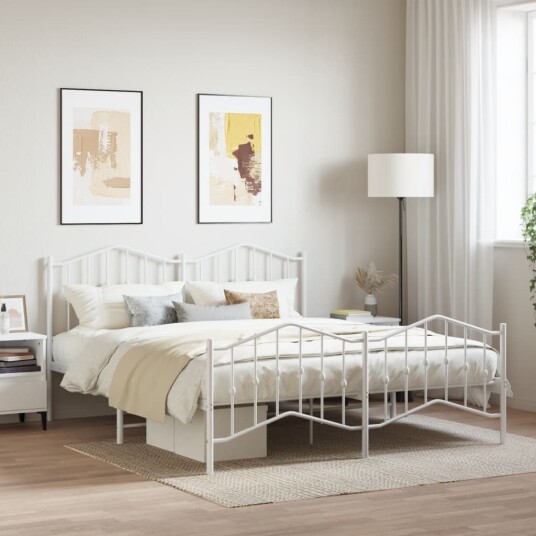 vidaXL Sengeramme i metall med hode- og fotgavl hvit 183x213 cm 8721012211704