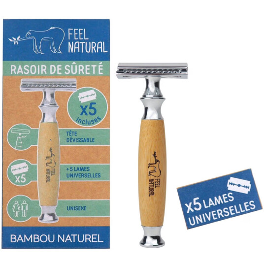 Bambushøvel FØLES FEEL NATURAL inkl. 5 barberblad