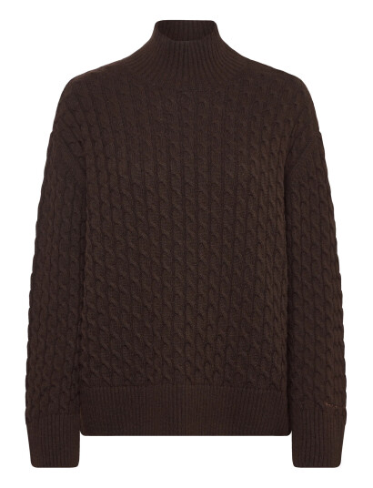 GANT Cable Knit Mock Neck - Brown - XS