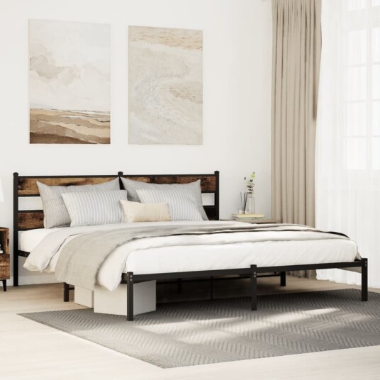  Sengeramme i metall uten madrass røkt eik 183x213 cm 8721158376473