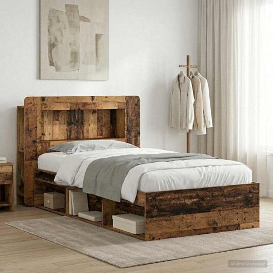Sengeramme med oppbevaring Gammelt tre 100 x 200 cm Sengeramme med oppbevaring Gammelt tre 100 x 200 cm