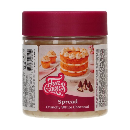 Funcakes Spreads  Crunchy Hvit Sjokoladenøttkrem 250g 