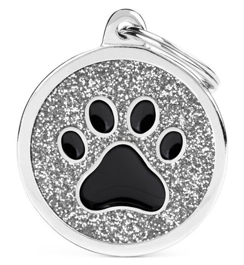 Myfamily Shine Circle ID-tag for hunder - Pote i svart/grå med glitter