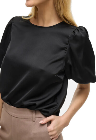 VIELLETTE 2/4 SATIN PUFF TOP BLACK