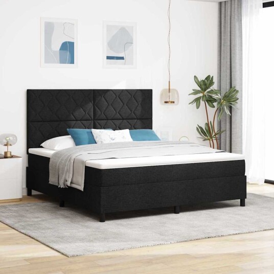 Box Spring Seng med Madrass Svart Super King Stoff