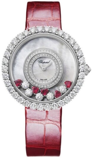 Chopard Dameklokke 204445 1006 Happy Diamonds Hvit/Lær Ø37.7 mm
