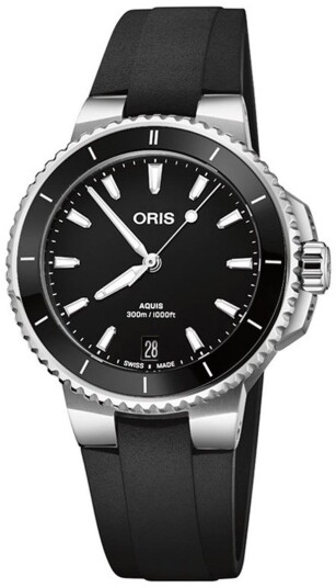 Oris Dameklokke 01 733 7792 4154 07 4 19 64FC Aquis Sort/Gummi Ø36.5