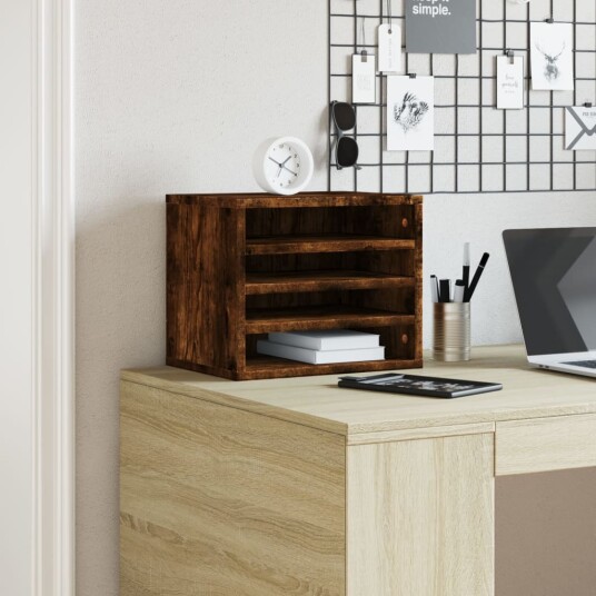  Hylle til skrivebord røkt eik 36x26x29,5 cm konstruert tre