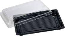 Sushibakke 220X140x40 Mm Ps Sort/Klart Låg,4 Ps X 100 Stk/Krt