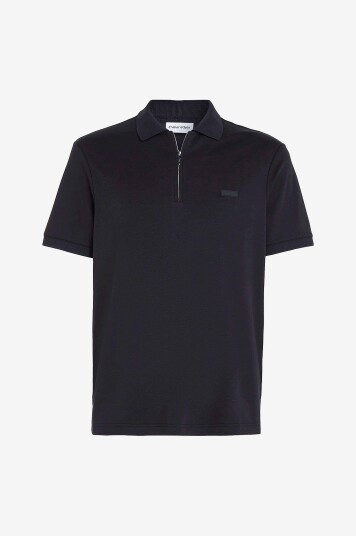 Calvin Klein - T-skjorte Smooth Cotton Welt Zip Polo - Svart