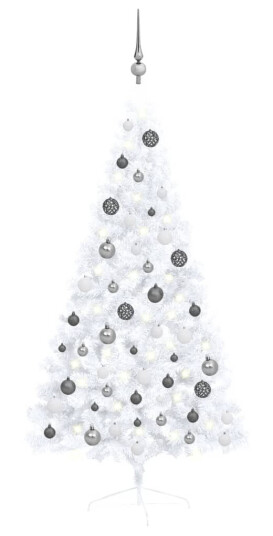 vidaXL Kunstig juletre halvt med lysdioder og kuler 150 cm hvit