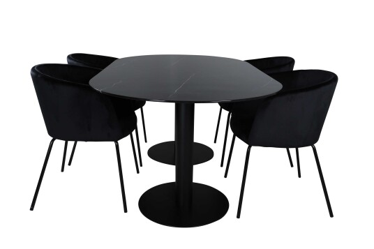 Venture Design Pillan & Berit spisegruppe Svart/svart 4 stoler & bord 180 x 100 cm