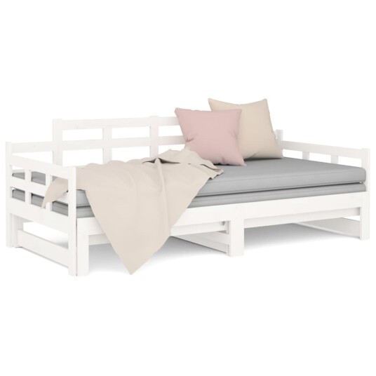 vidaXL Uttrekkbar dagseng hvit heltre furu 2x(90x190) cm